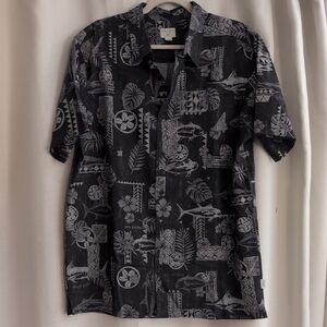 O'Neill Black Tropical Fish Aloha Shirt Size L EUC